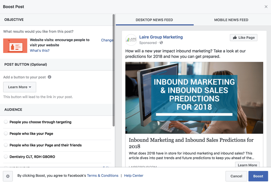 How to Boost a Facebook Post | Laire Group Marketing Charlotte