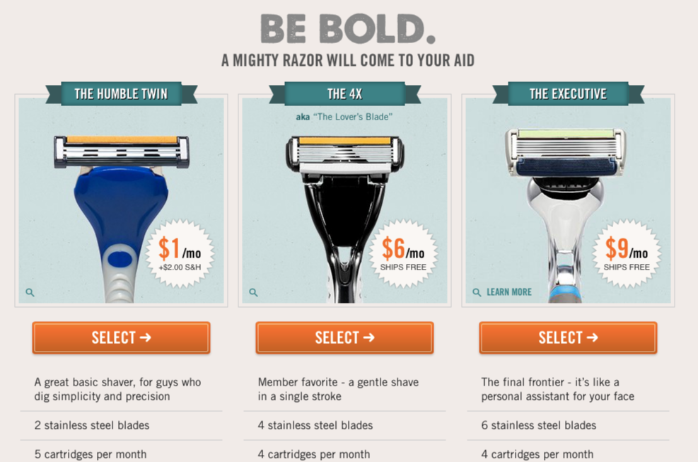 Dollar Shave Club Comparison | Upselling Example