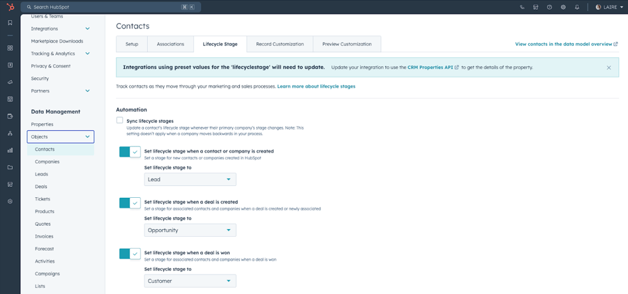 Change Lifecycle Stages in HS_Screenshot