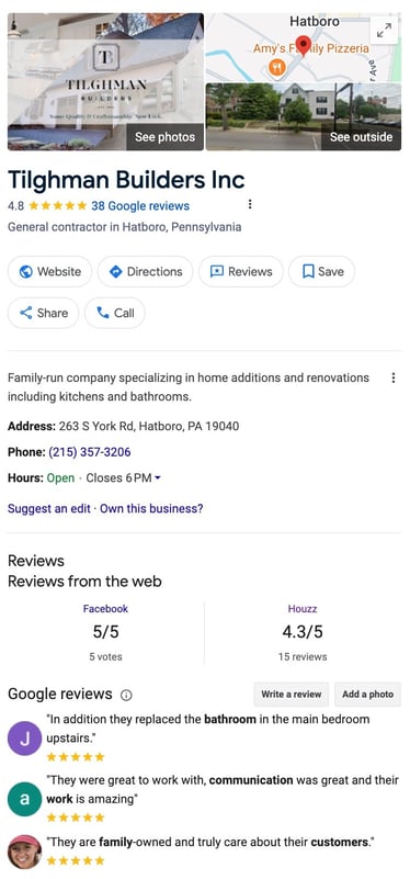 Tilghman Builders Google Business example