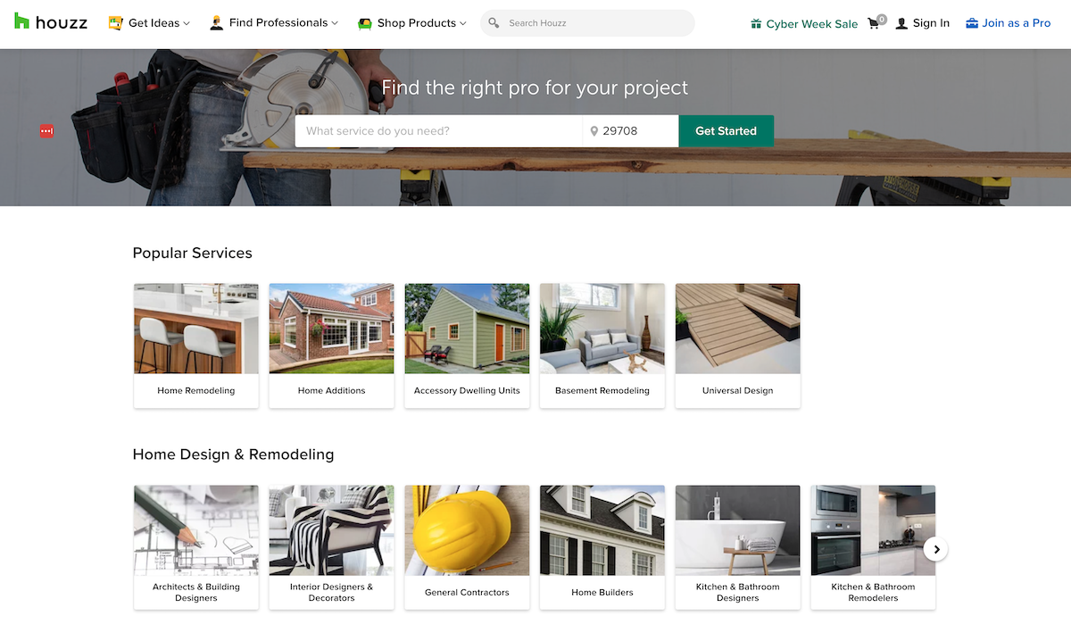 Houzz website image