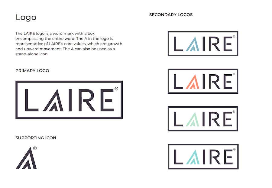 LAIRE Brand Guide Logo Colors 2023