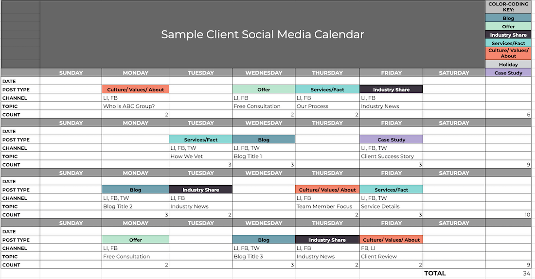 LAIRE Sample social media calendar