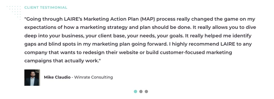 LAIRE client website testimonial