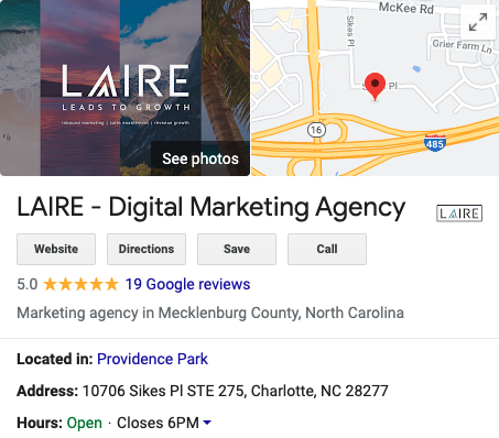 LAIRE Google My Business profile