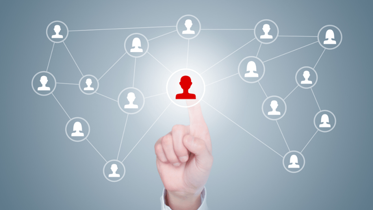 Website Redesign Best Practices | Persona Research | Network of People with Hand Pointing to Highlighted Icon