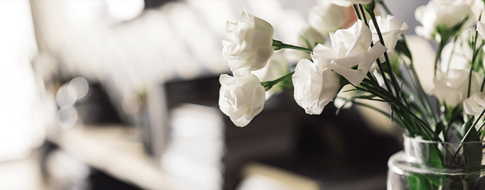 Lovely white flowers and cup of coffee