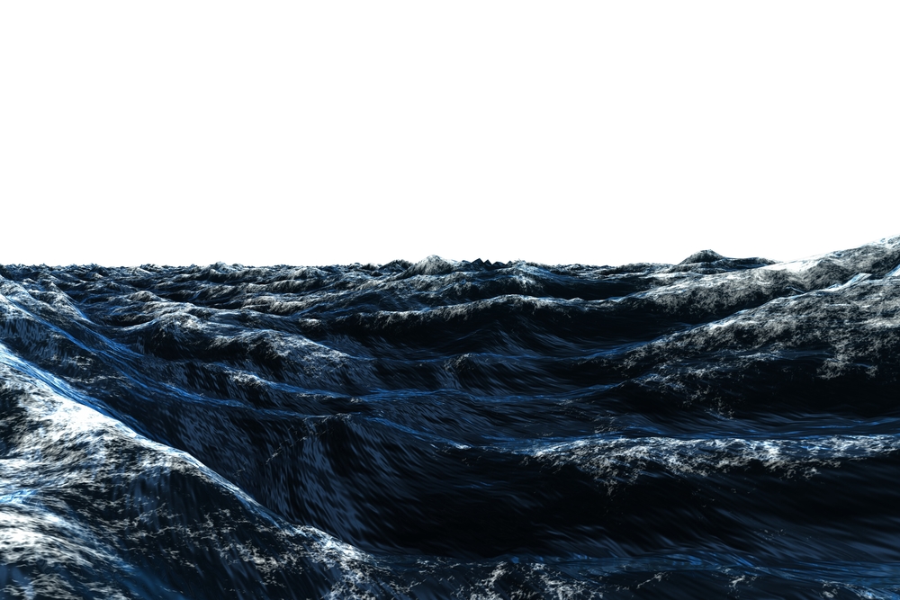 Dark blue rough stormy ocean on white background